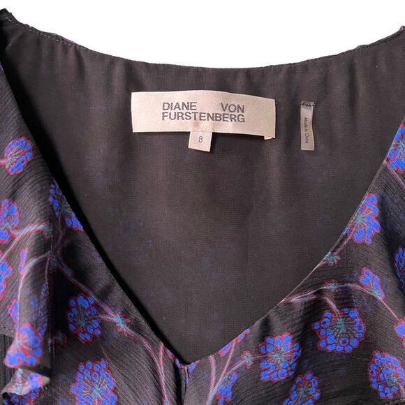 Diane Von Furstenberg 100% Silk Cold Shoulder Long Sleeve Ruffle Blouse 8 - Picture 5 of 6